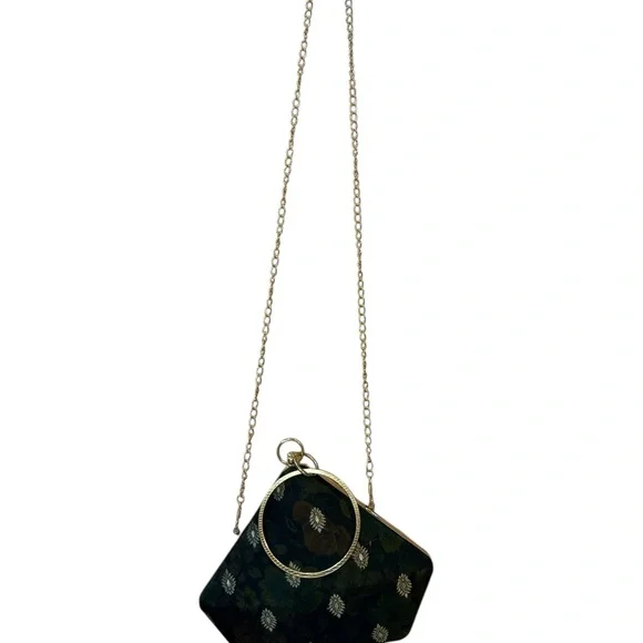 Floral Patterned Wrist Clutch with Gold Bling Ring - with shoulder strap - Picture 3 of 9